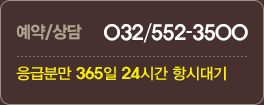 예약/상담 032/552-3500 응급분만 365일 24시간 항시대기 응급 상담전화 010-9121-3502